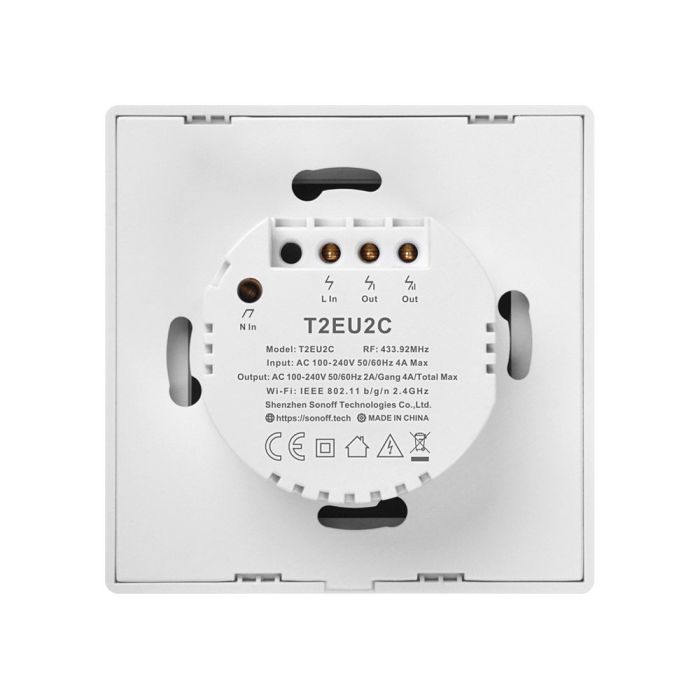 SONOFF pametno stensko stikalo Wi-Fi + RF433 dvojno T2EU2C-TX