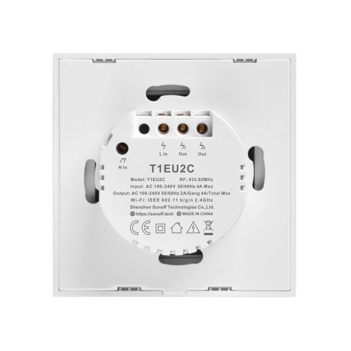 SONOFF pametno stensko stikalo Wi-Fi + RF433 dvojno T1EU2C-TX