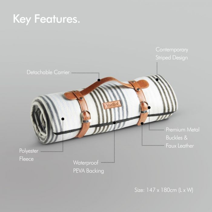VonShef odeja za piknik 147 x 180cm črtasta