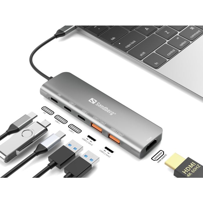 Sandberg USB-C Dock HDMI + 2xUSB-A + 2xUSB-C + PD 100W priklopna postaja