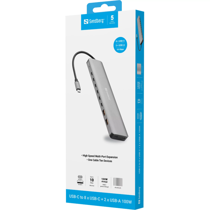 Sandberg USB-C to 8xUSB-C+2xUSB-A 100W priklopna postaja
