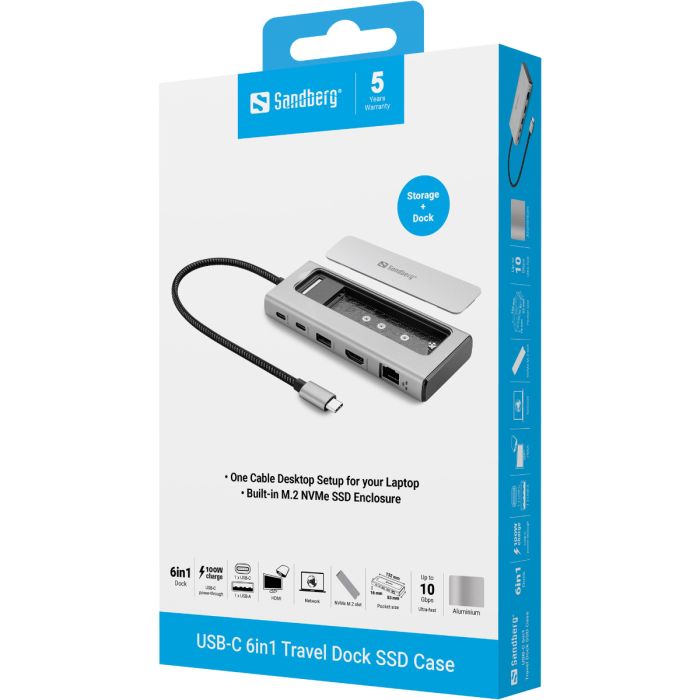 Sandberg USB-C 6in1 Travel Dock z M.2 SSD režo