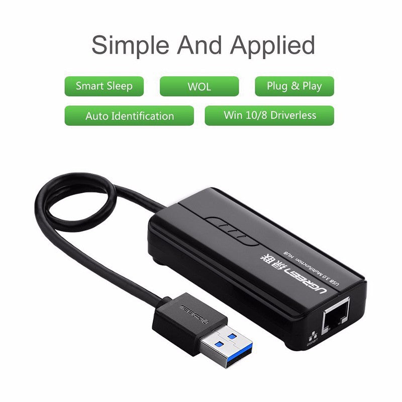 Ugreen USB 3.0 hub na 3x USB A in RJ45 - box