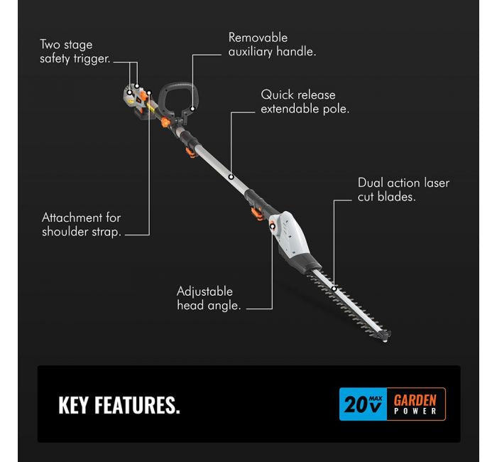 VonHaus akumulatorske teleskopske škarje za grmičevje G-Series