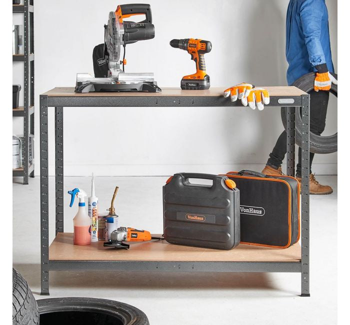Vonhaus 1.2m brezvijačna delovna miza in regalni poličnik HAMMERITE