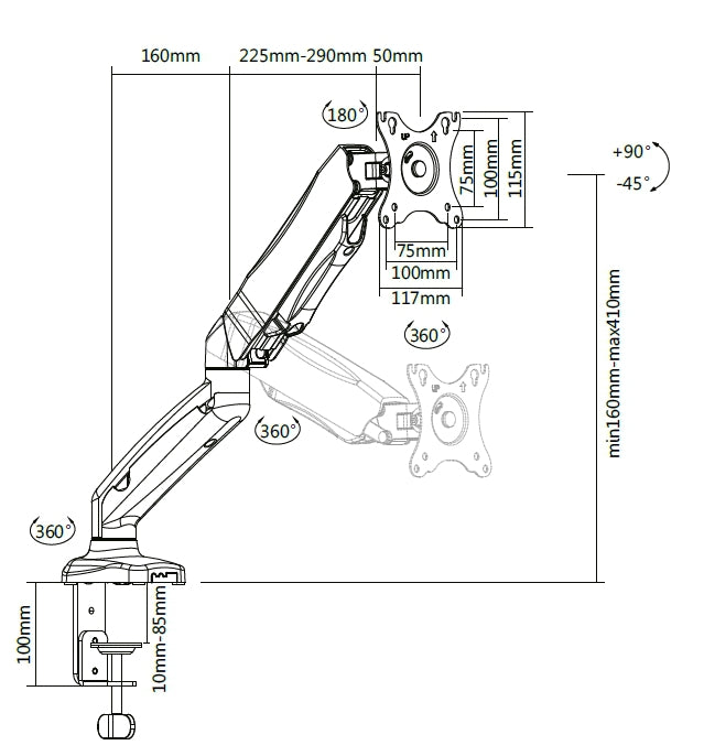 IcyBox enojni namizni nosilec za monitor do diagonale 27''
