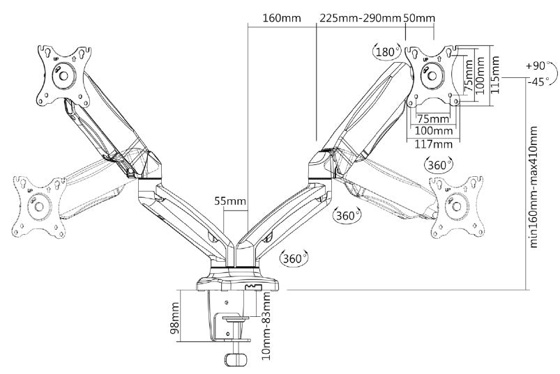 IcyBox dvojni namizni nosilec za monitorja do diagonale 27''
