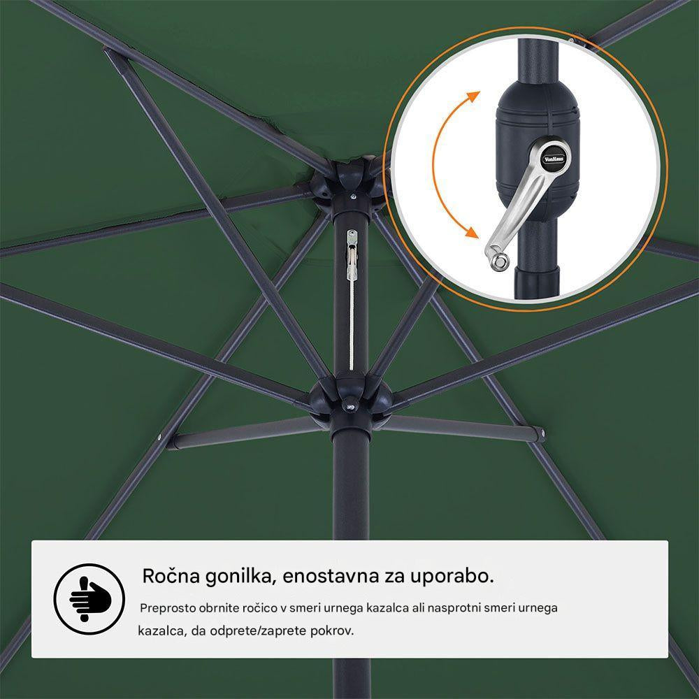 VonHaus 2,7M senčnik samostoječi UV30 zelen