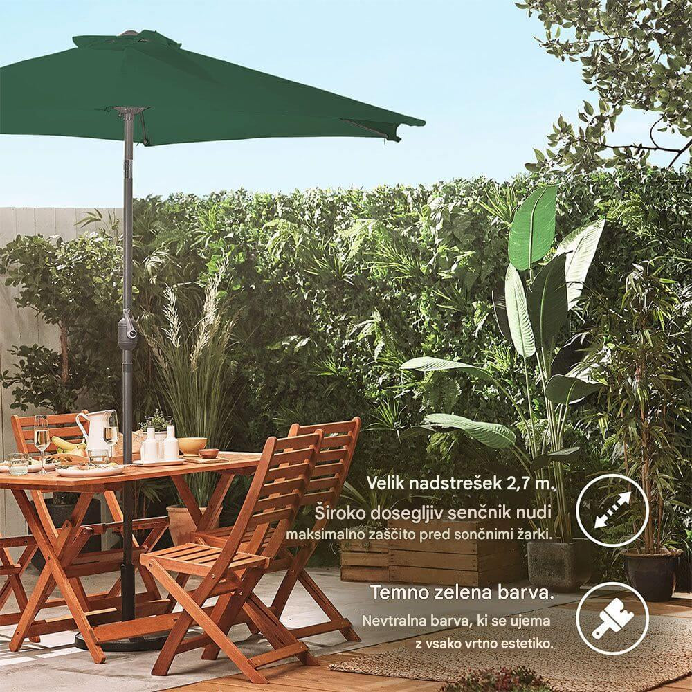 VonHaus 2,7M senčnik samostoječi UV30 zelen