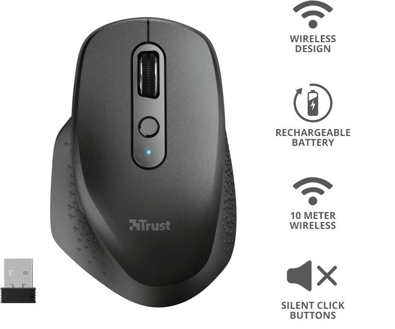Trust brezžična miška Ozaa za polnjenje - črna