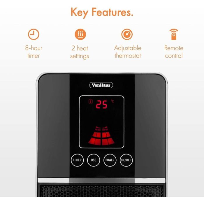 VonHaus 2000 W premium oscilacijski keramični PTC grelec črn 2514041