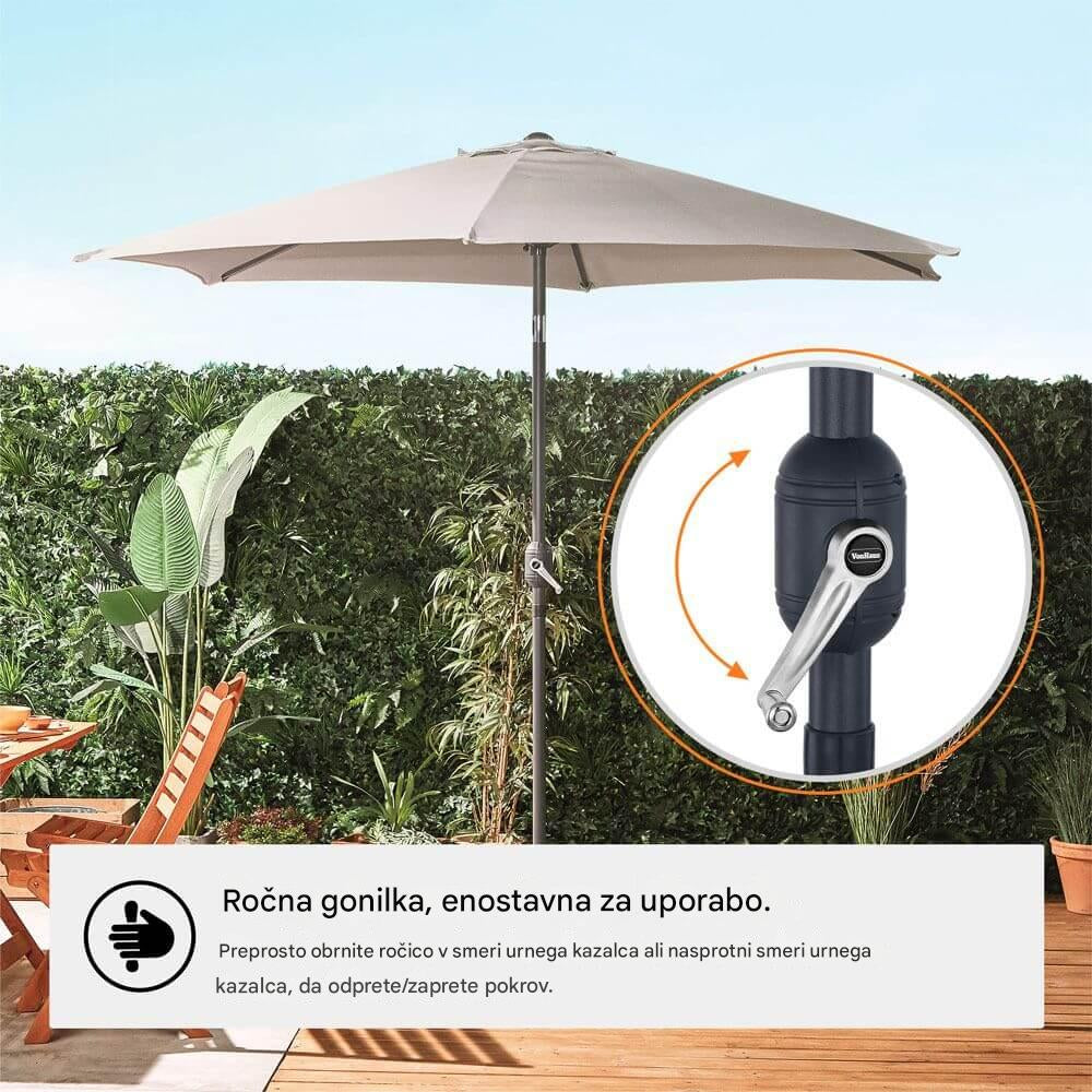 VonHaus 2,7M senčnik samostoječi UV30 siv