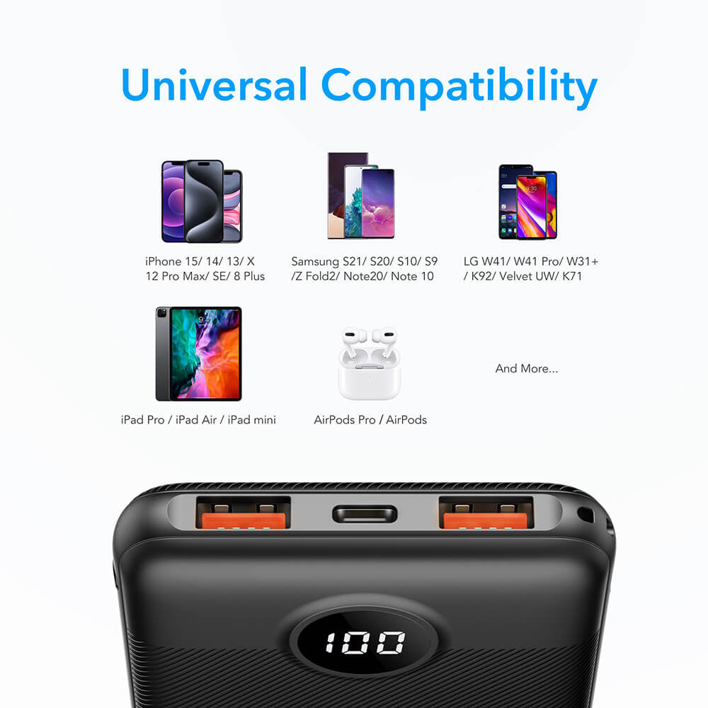 VEGER L10S PowerBank 10.000 mAh LCD, črn