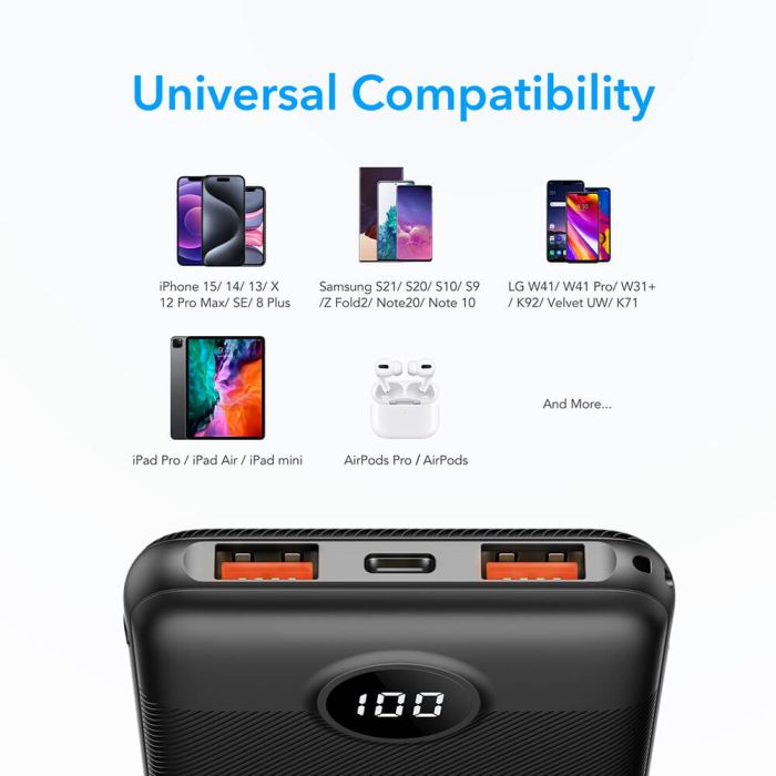 VEGER L10S PowerBank 10.000 mAh LCD, črn