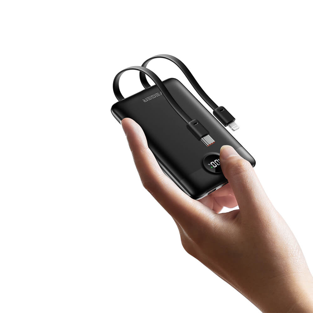 VEGER prenosna baterija z vgrajenimi kabli C11 10000 mAh, črna