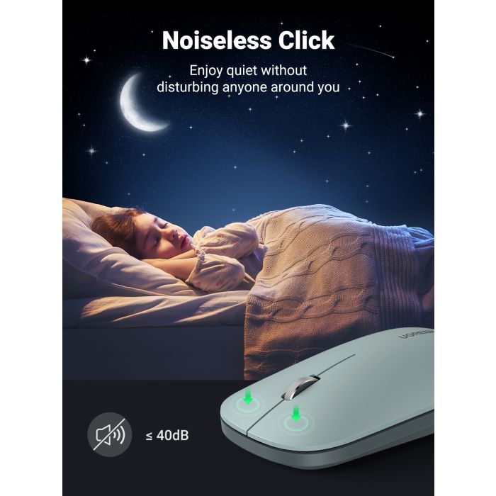 Ugreen brezžična tiha, tanka in lahka miška 2.4GHz, 400DPI zelena - box