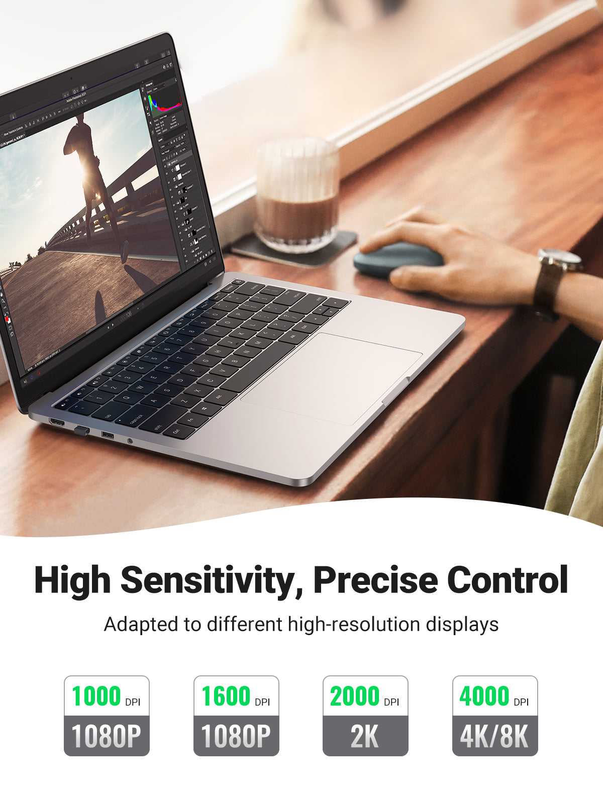 Ugreen brezžična tiha, tanka in lahka miška 2.4GHz, 400DPI zelena - box