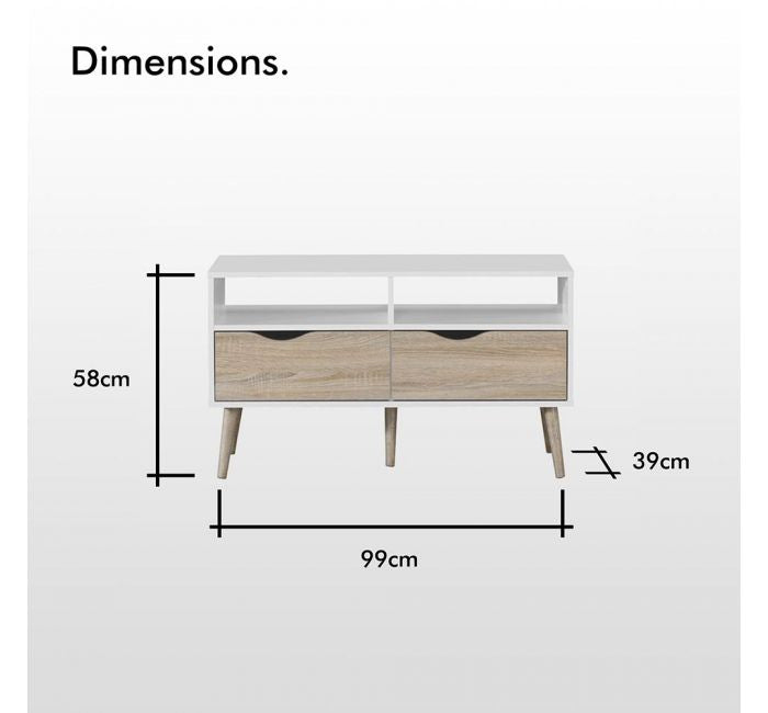 VonHaus Koto manjša TV omarica bela, hrast