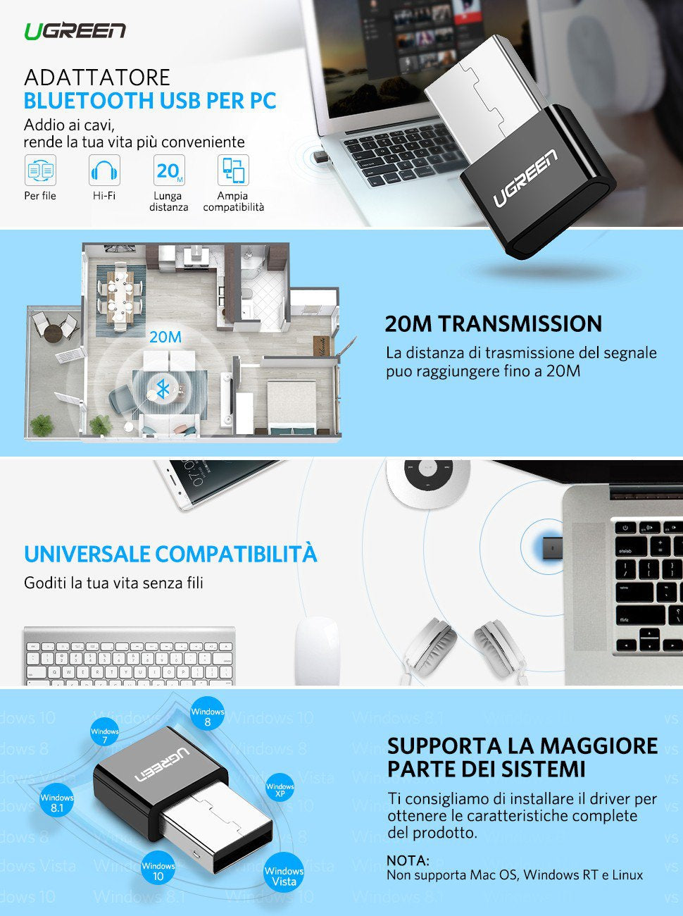 Ugreen USB Bluetooth 4.0 Adpater črn - blister