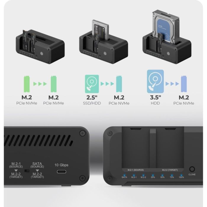 IcyBox IB-2924MSCL-C31 priklopna in klonirna postaja za M.2 NVMe SSD & 2,5/3,5 SATA SSD/HDD