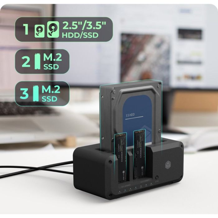 IcyBox IB-2924MSCL-C31 priklopna in klonirna postaja za M.2 NVMe SSD & 2,5/3,5 SATA SSD/HDD