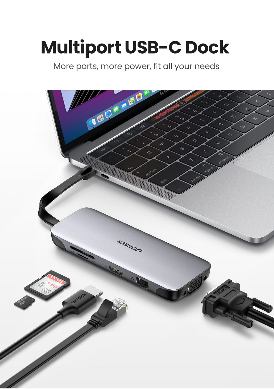 Ugreen USB-C 9v1 HUB 3*USB3.0+HDMI+VGA+RJ45 Gigabit+SD&TF +PD - box