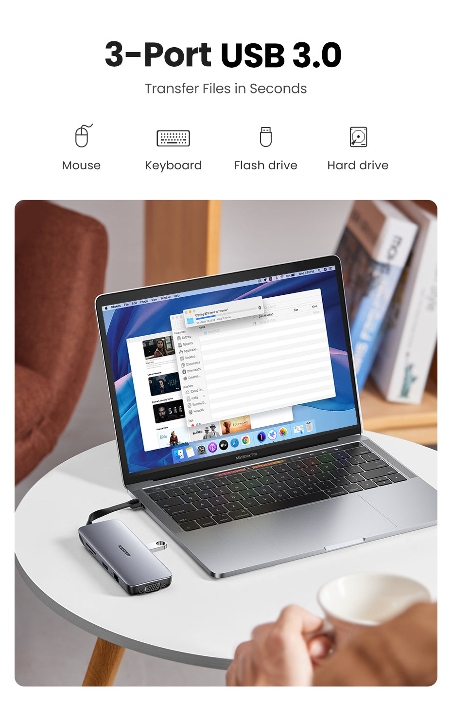 Ugreen USB-C 9v1 HUB 3*USB3.0+HDMI+VGA+RJ45 Gigabit+SD&TF +PD - box