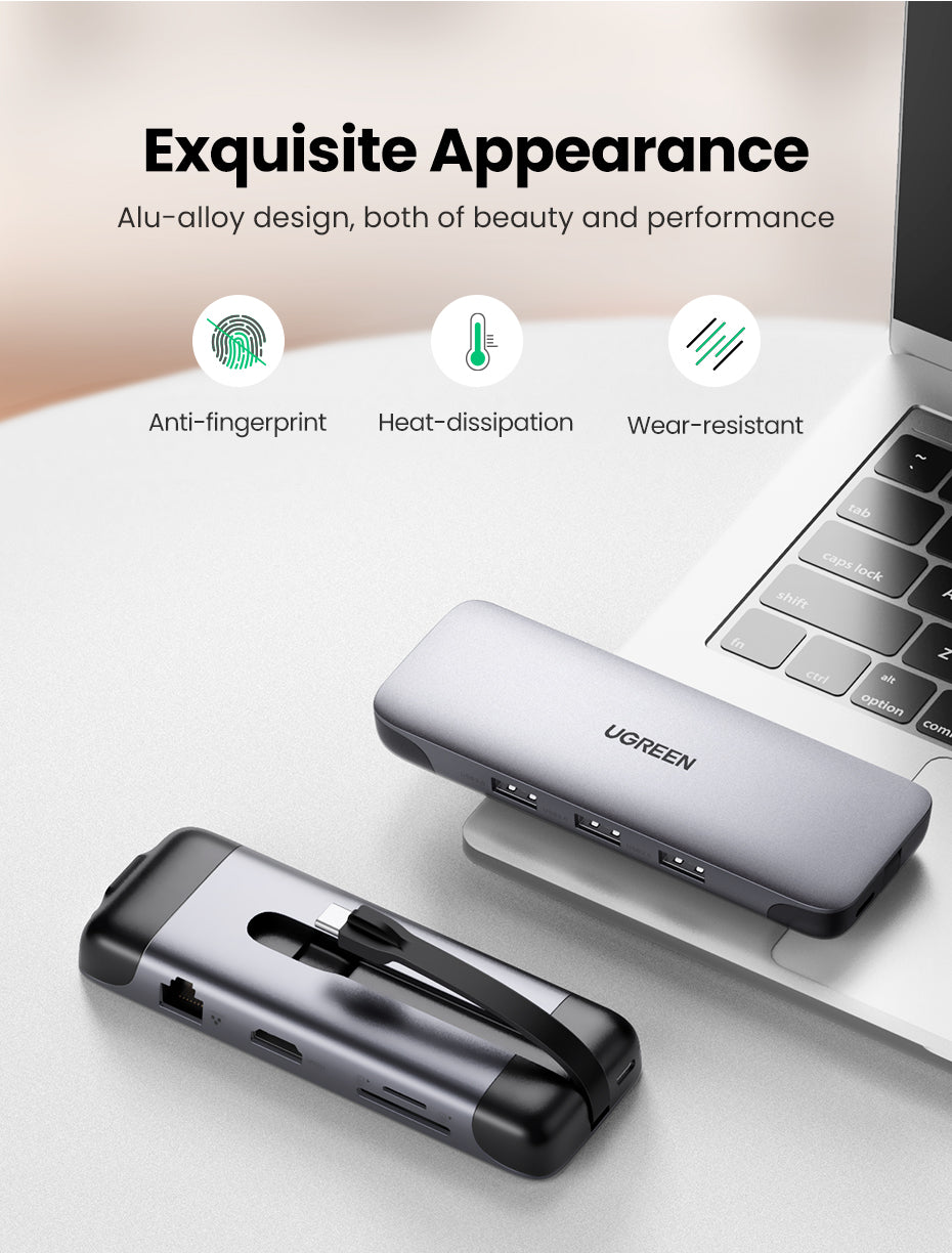 Ugreen USB-C 9v1 HUB 3*USB3.0+HDMI+VGA+RJ45 Gigabit+SD&TF +PD - box