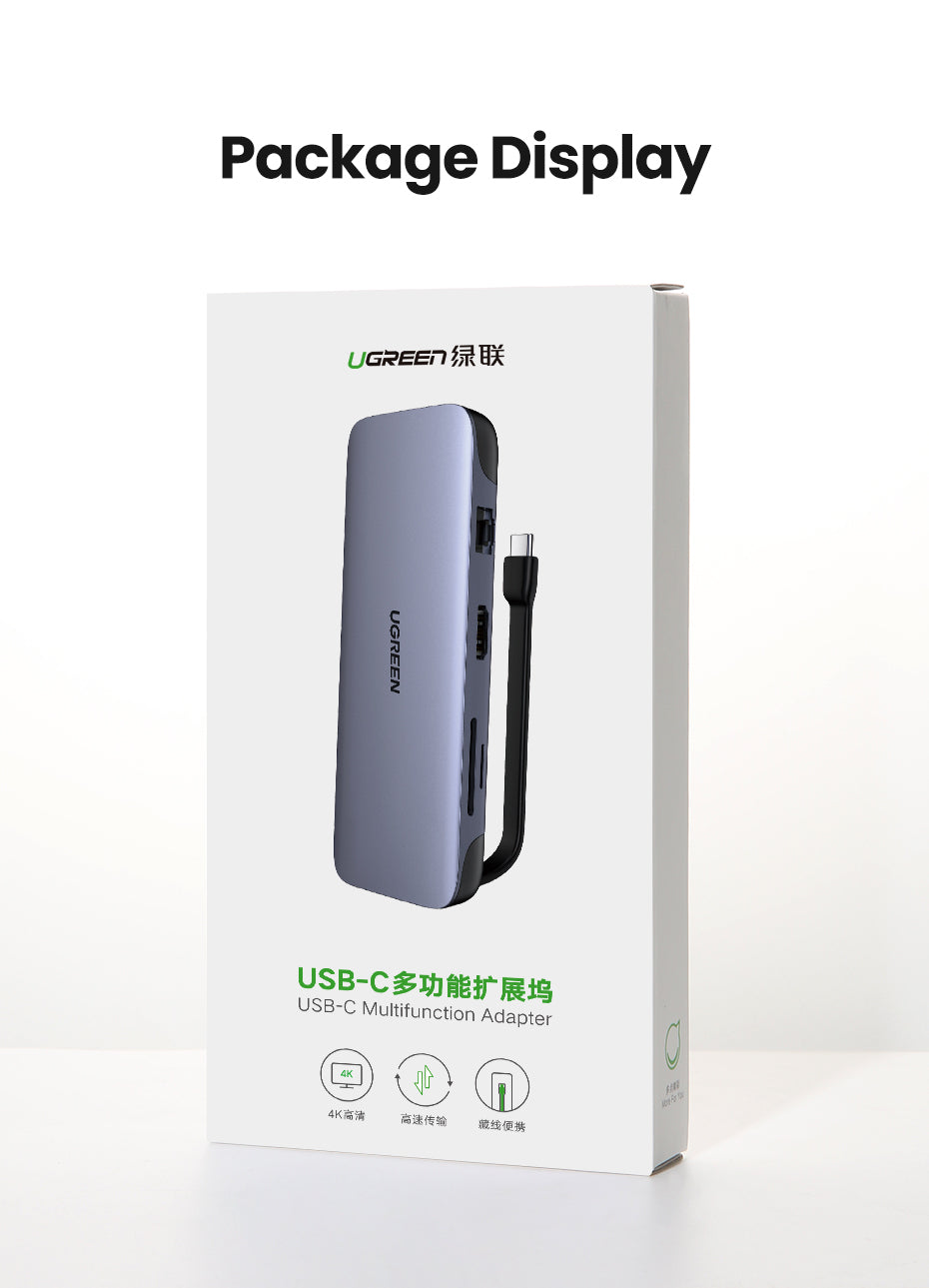 Ugreen USB-C 9v1 HUB 3*USB3.0+HDMI+VGA+RJ45 Gigabit+SD&TF +PD - box