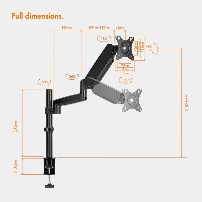 VonHaus enojni nosilec za monitor do diagonale 32'', plinski drog