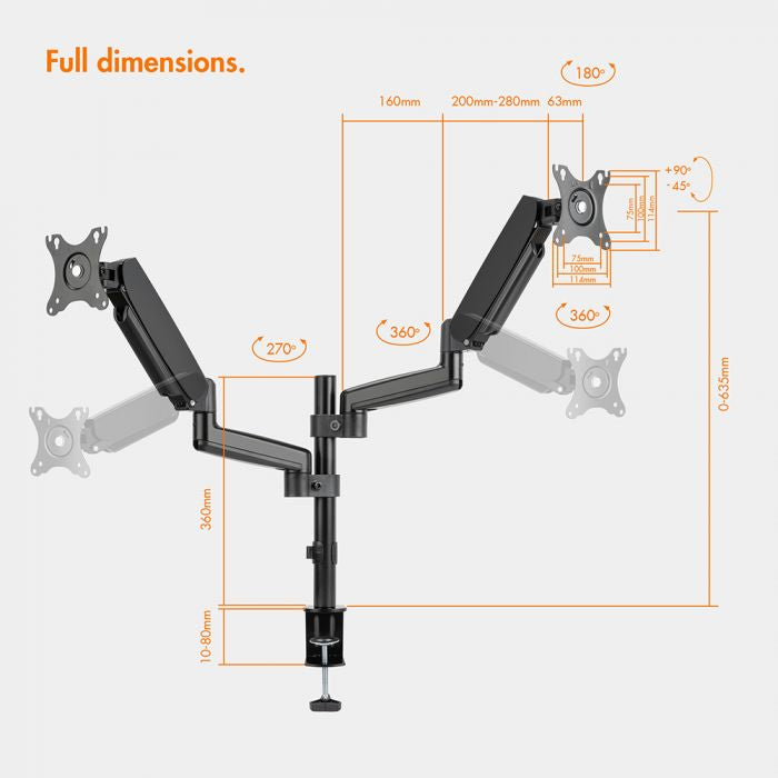 VonHaus dvojni nosilec za monitor do diagonale 32'', plinski drog