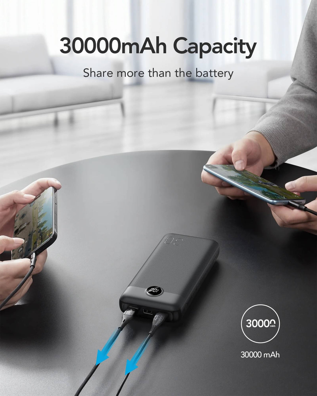 VEGER prenosna baterija L30 30000 mAh, črna