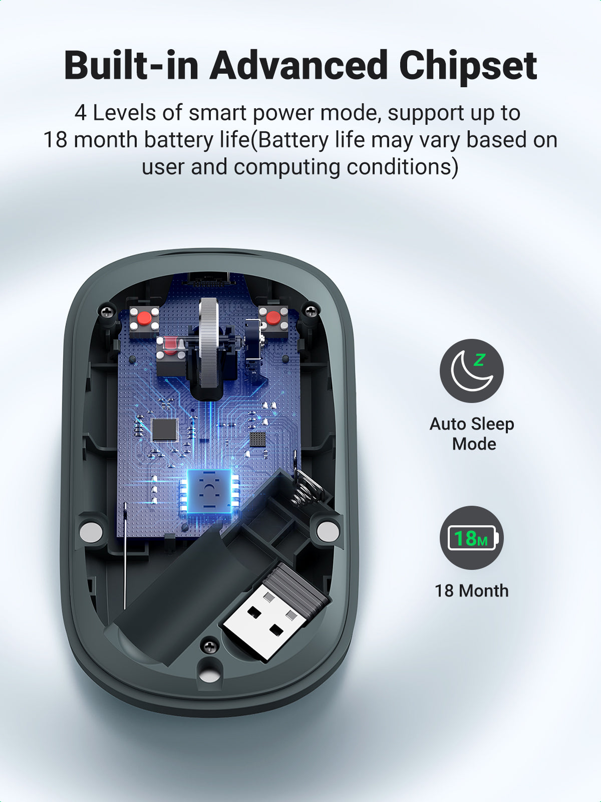 Ugreen brezžična tiha, tanka in lahka miška 2.4GHz, 400DPI zelena - box