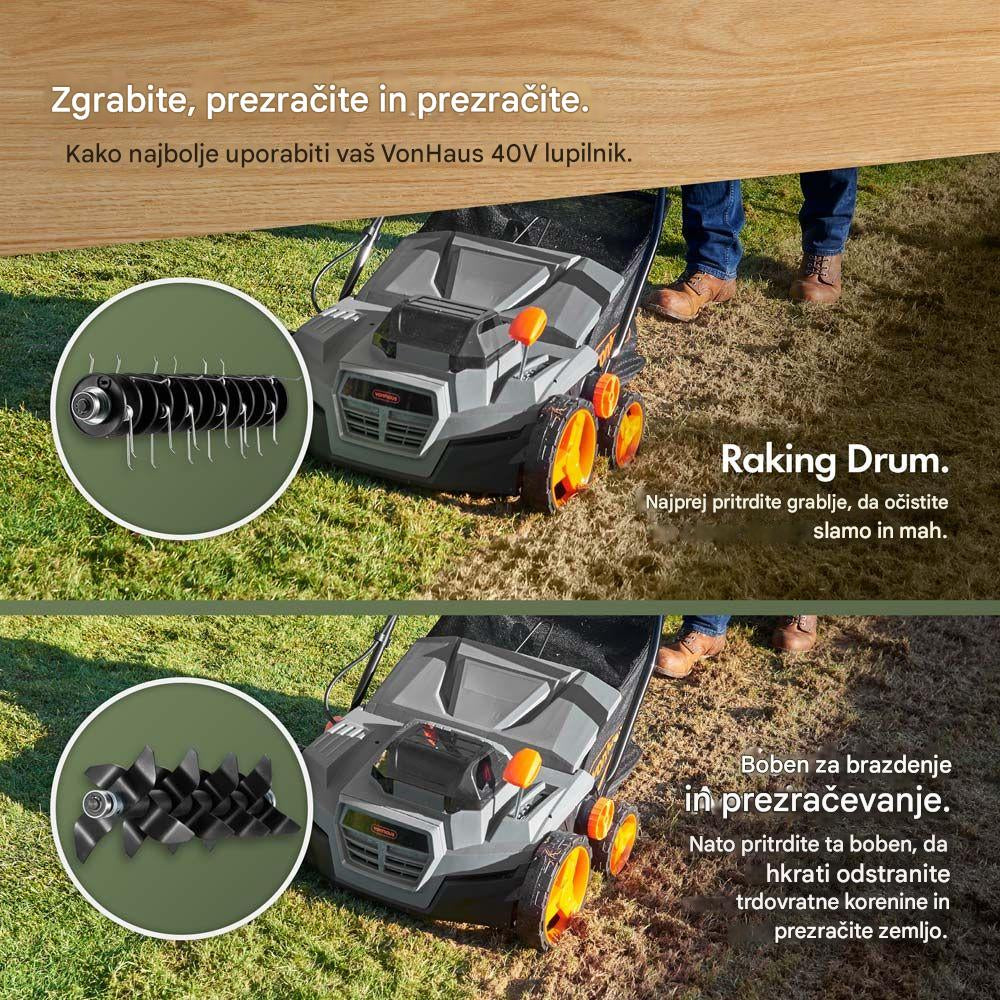 VonHaus 2-v-1 akumulatorski prezračevalnik in vertikulator 3519009