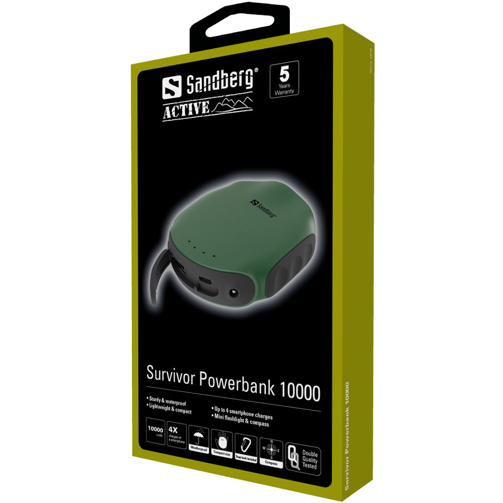 Sandberg Survivor Powerbank 10000mAh prenosna baterija z LED svetilko in kompasom