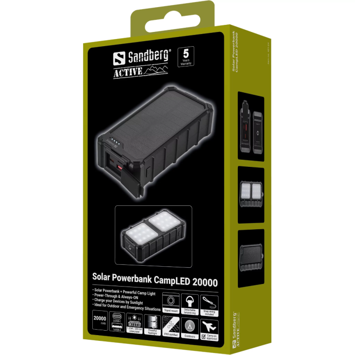 Sandberg Solar Powerbank CampLED 20000mAh prenosna baterija