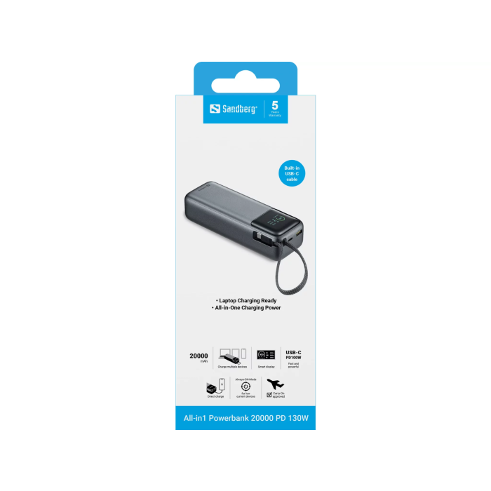 Sandberg All-in1 Powerbank 20000 PD 130W prenosna baterija
