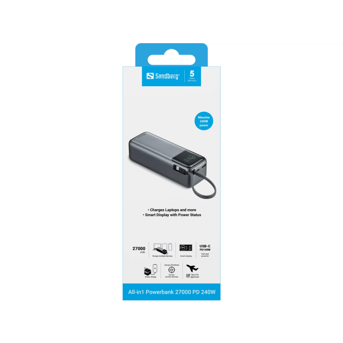 Sandberg All-in1 Powerbank 27000 PD 240W prenosna baterija