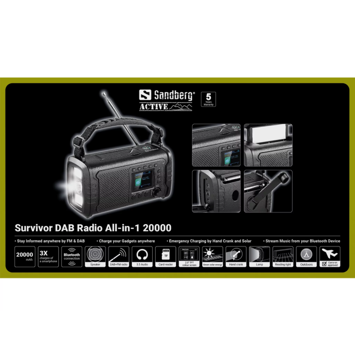 Sandberg Survivor DAB Radio All-in-1 20000 radijski sprejemnik za preživetje