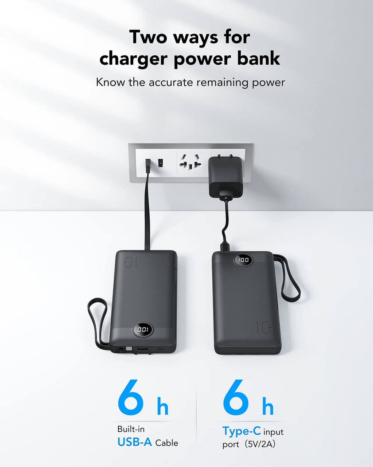 VEGER prenosna baterija z vgrajenimi kabli C10 10000 mAh, črna