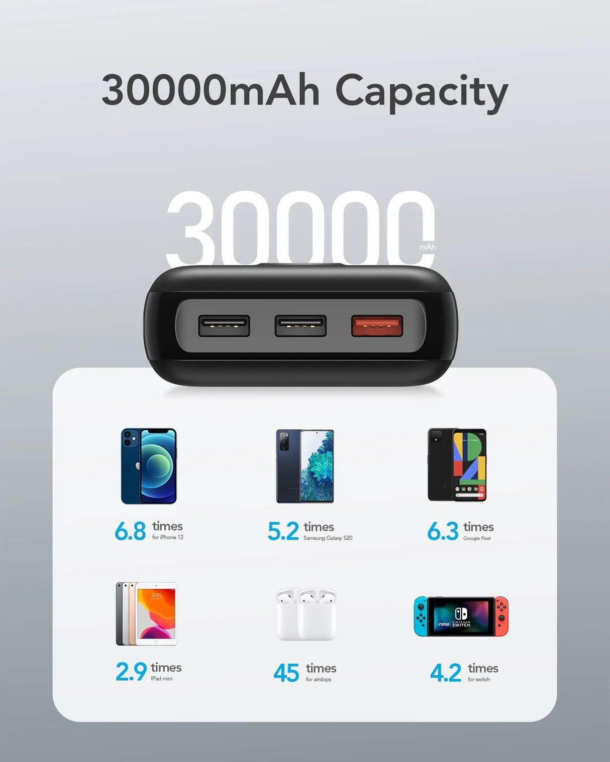 VEGER prenosna baterija L30 30000 mAh, črna