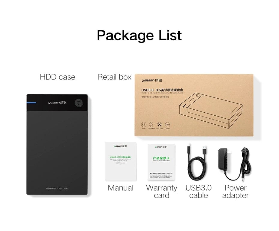 Ugreen 3.5'' USB 3.0 na SATA HDD ohišje za disk - box