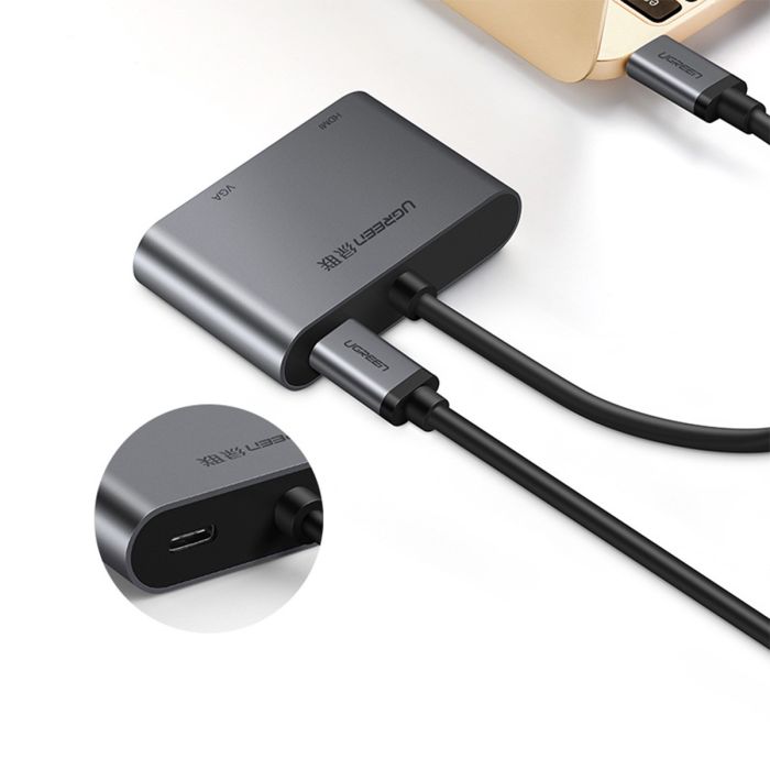 Ugreen USB-C na HDMI in VGA + PD adapter siv - box