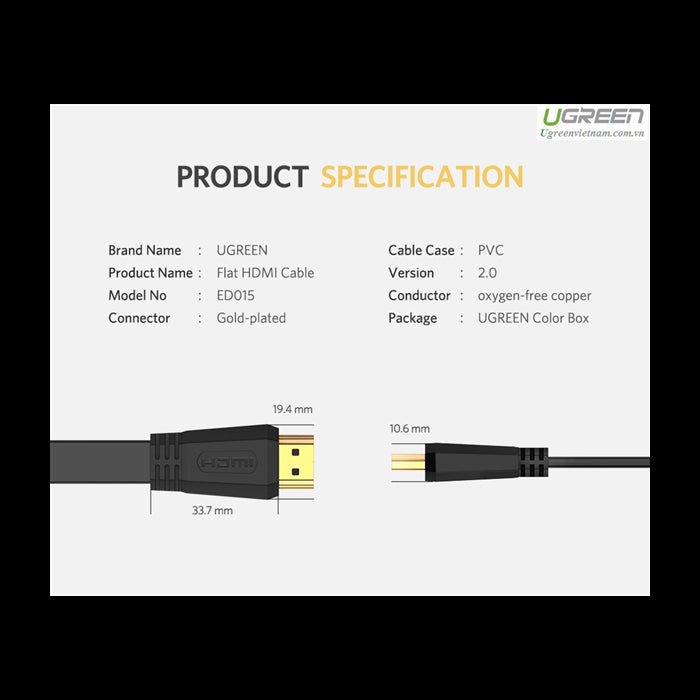 Ugreen HDMI 1.4 Flat kabel 5m - box