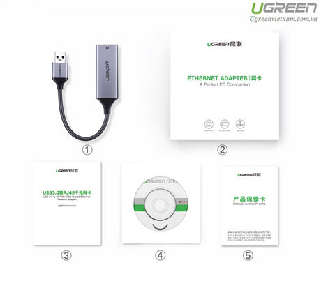 Ugreen USB 3.0 Gigabit Ethernet Adapter mrežna kartica siv - box