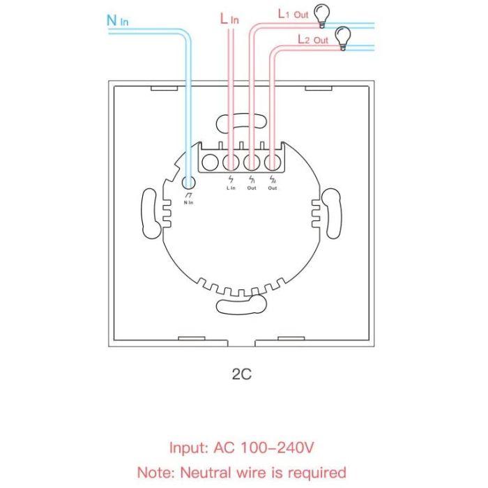 SONOFF pametno stensko stikalo Wi-Fi + RF433 dvojno T2EU2C-TX