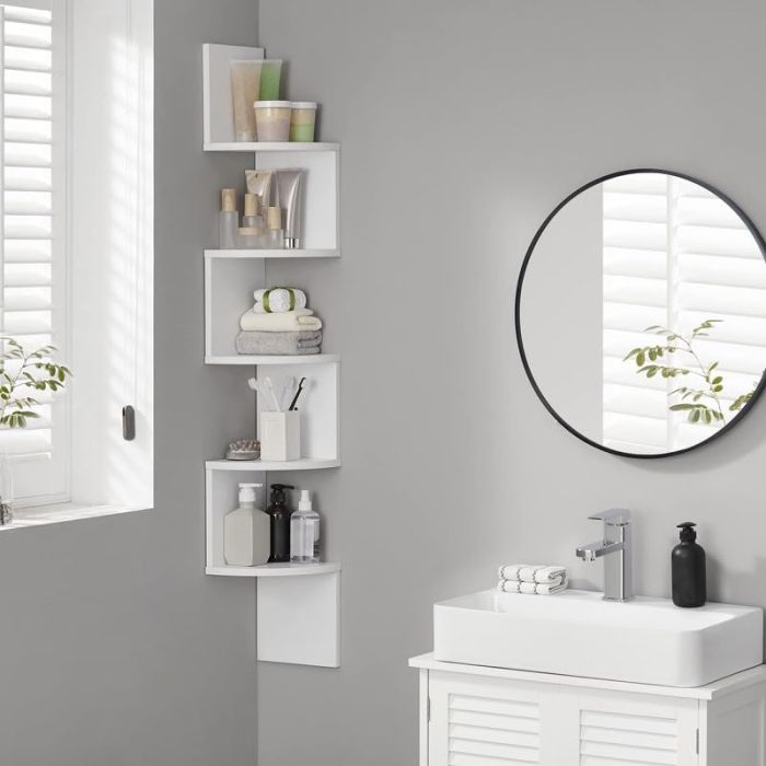 VASAGLE kotni stenski regal, 5-nivojski, 20 × 20 × 127,5 cm, mat bela