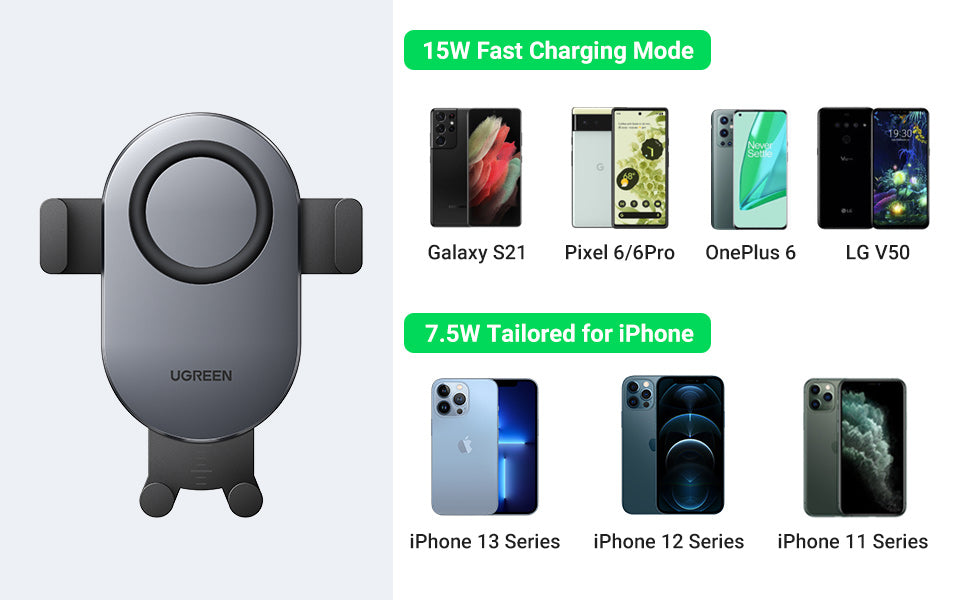 UGREEN 15W Qi indukcijski avtomobilski polnilnik in držalo za telefon