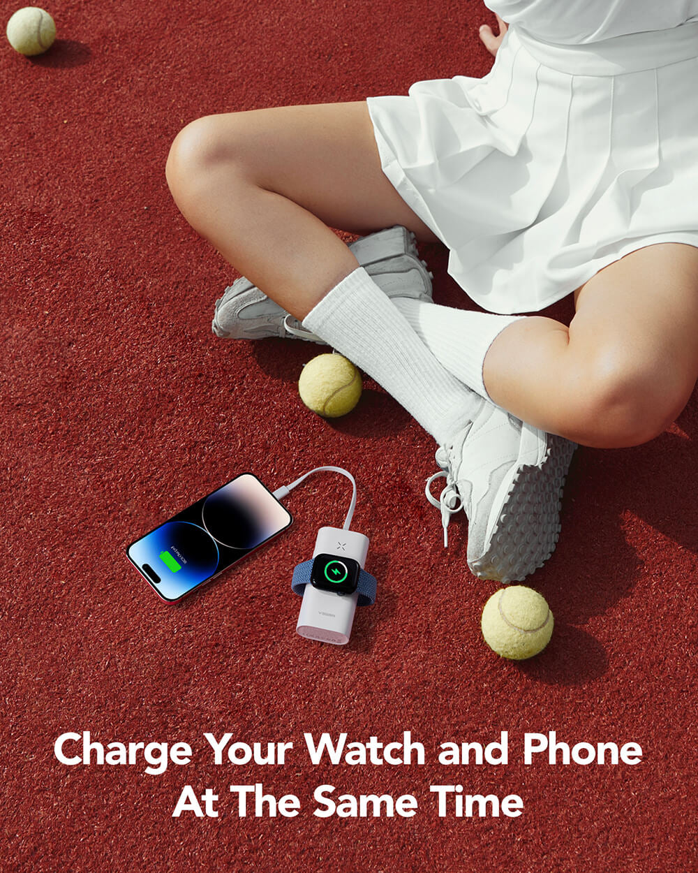 VEGER prenosna baterija MagFan 10000 mAh, vgrajen kabel in Apple Watch polnilnik, bela