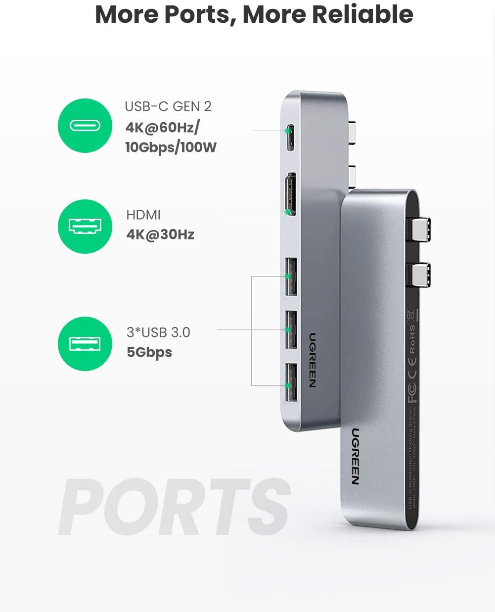 UGREEN USB-C Hub za MacBook (HDMI, USB-C, 2x USB 3.0) - box